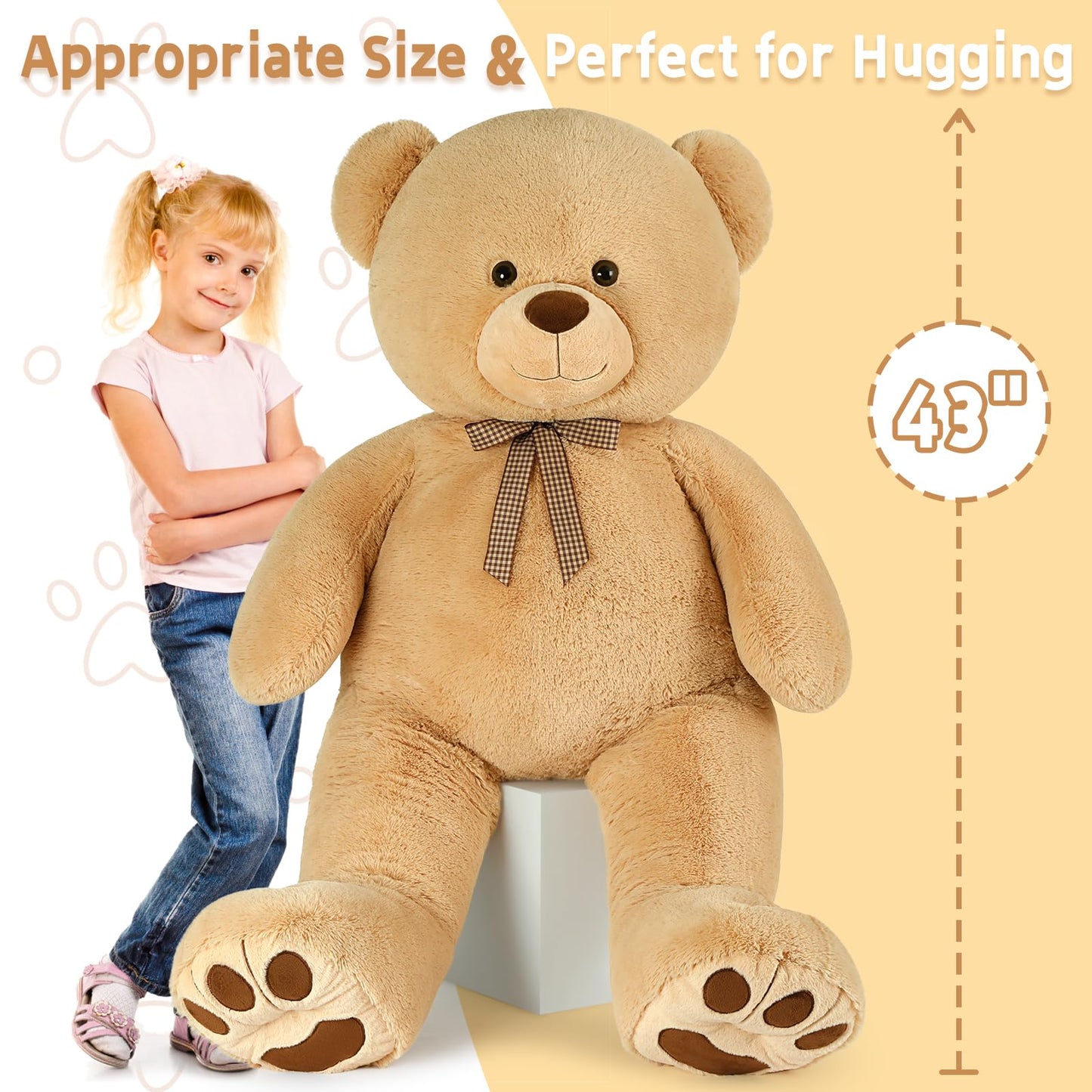 Maogolan 43 Inch Giant Teddy Bear Stuffed Animal, Big Stuffed Bear For Baby Shower Life Size Large Teddy Bear For Girlfriend Boy