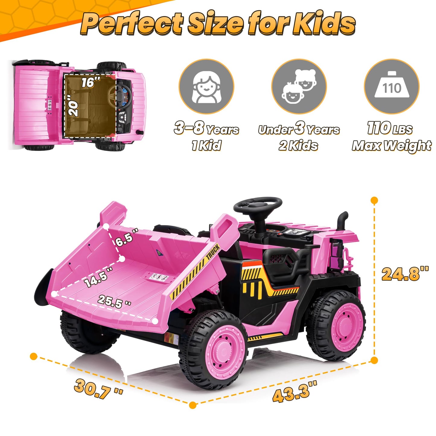 JOYRACER 24V 2 Seater Ride on Dump Truck, Kids Electric Car w/400W Powerful Motors, Ride on Construction Vehicles w/Electric Dum