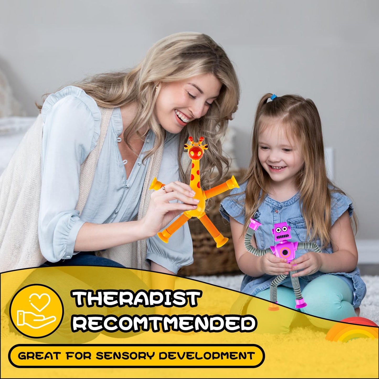 Cheslicr Autism Sensory Toys For Kid Boys Year Old Ages 4 5 6 7 8 9 10(4Pcs), Suction Robot Toy Pop Tube Fidget Toys Autistic Tr