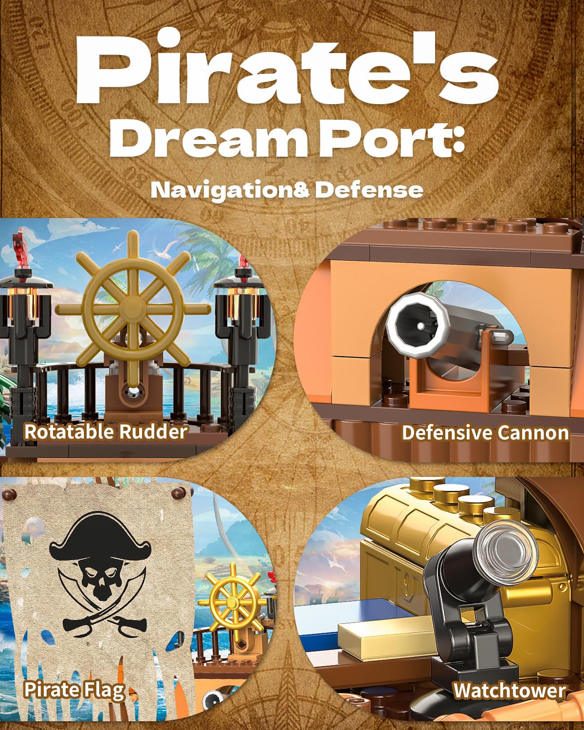 Pirate Ship Building Kit, 2-In-1 Pirate Wharf Building Set For Adults, Building Toys Gift For Kids Boys 8-12, Compatible With Le