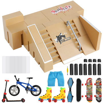 DaCool Fingerboard Skate Park Kit 17PCS Fingerboard Ramps Mini Finger Toys Finger Skateboards Swing Board Finger Bike Scooter Ro