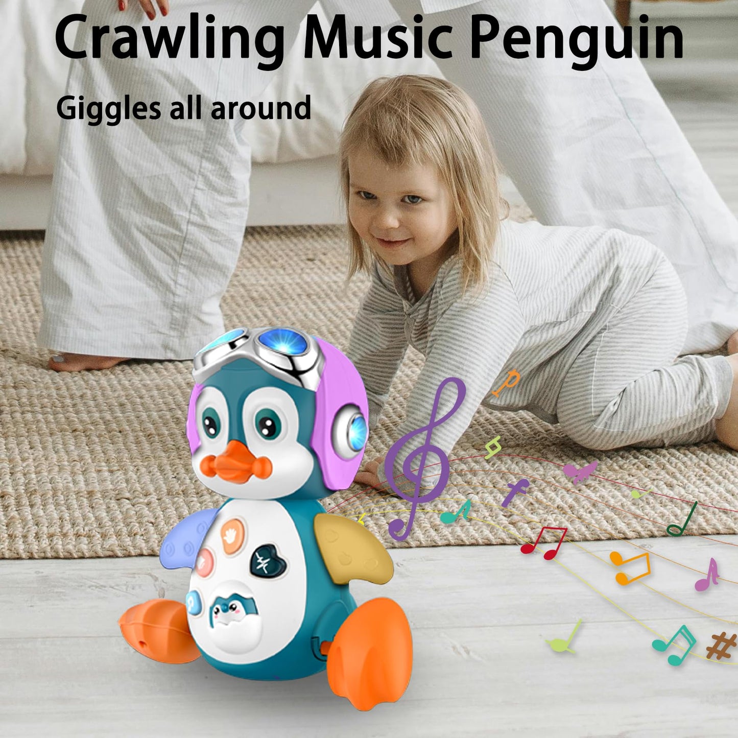 Crawling Penguin Baby Musical Toys, Baby Tummy Time Toys For Infant 0-3 0-6 6-12 12-18 Months Music Learning Crawl Interactive D