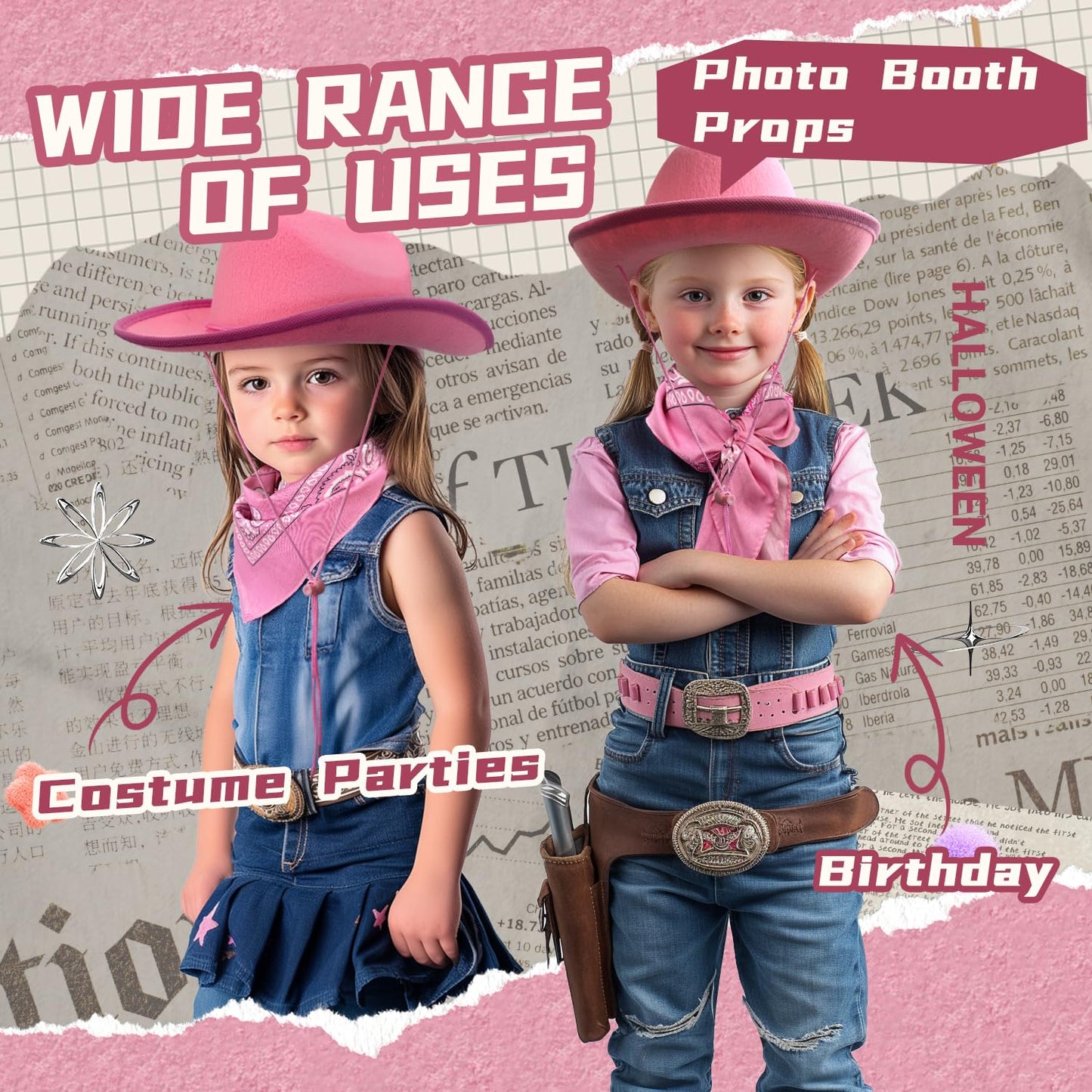 Septcity Toddler Pink Cowboy Cowgirl Hat And Bandana For Age 2-5 (Light Pink)