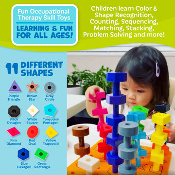 Skoolzy Toddler Peg Board 38 Pcs With Ebook - Pegboard For Toddlers - Stacking Peg Board - Color Matching & Shape Recognition Toy For Toddlers 3+