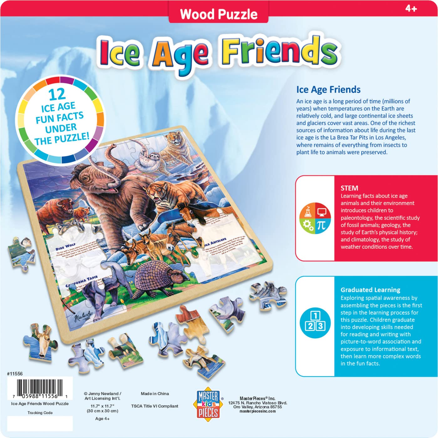 MasterPieces 48 Piece Fun Facts Jigsaw Puzzle for Kids - Ice Age Friends Wood Puzzle - 12x12