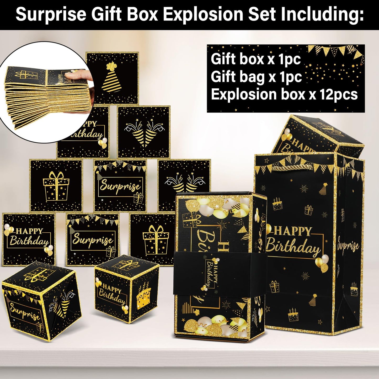 Jacyan Surprise Gift Box Explosion For Money Cash Birthday Money Box Exploding Gift Box, Money Surprise Box Explosion Party Gift Surprise 12 Folding Box Set Pop Up Bouncing Boxes For Men Women Kids