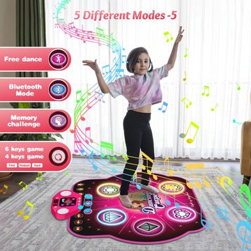 Dance Mat Toys For 3-12 Year Old Kids,Electronic Dance Pad With Light-Up 6-Button & Wireless Bluetooth, 5 Game Modes Princess Dancing Mat, Birthday Xmas Gifts For 3 4 5 6 7 8 9 10+ Year Old Girls