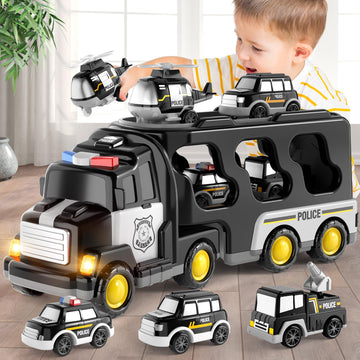 Beby Buty 5 in 1 Police Truck & Car Toys for Toddlers 3-5, Light & Sound, Birthday Gift for Boys 3-6 Years, Durable Plastic
