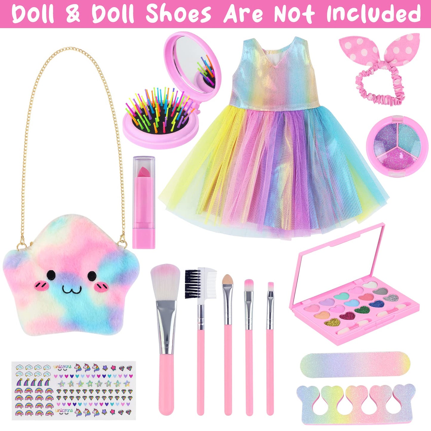 UNICORN ELEMENT 18 Inch Doll Accessories Set - 15 Pcs Dress & Makeup, Polyester, Model HZP-15, Perfect for Generation Dolls