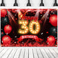 Happy 30Th Birthday Banner Backdrop Red And Black 30 Years Old Background Bday Decorations For Women Men Photography Party Supplies Glitter