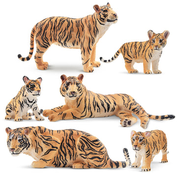 Toymany 6Pcs Realistic Tigers Figurines With Tiger Cubs, 2-6' Jungle Animals Figures Family Set, Educational Toy Cake Toppers Christmas Birthday Gift For Kids Toddlers