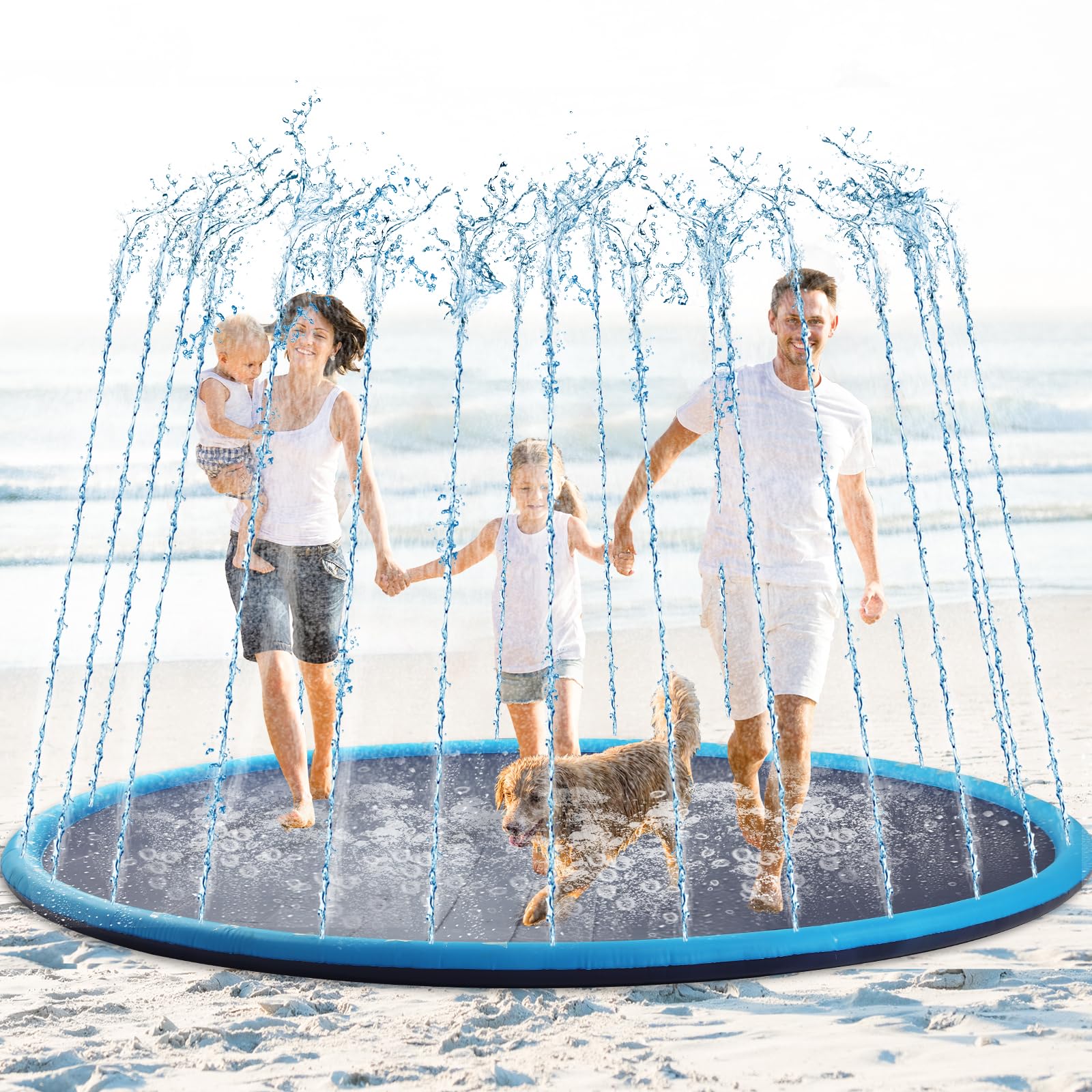 Lewtemi 8 Ft Giant Non Slip Splash Pad 96'' For Adult And Dog, Thicken Sprinkler Pool Outdoor Fountaintoy Mat For Pet Dog(Simple