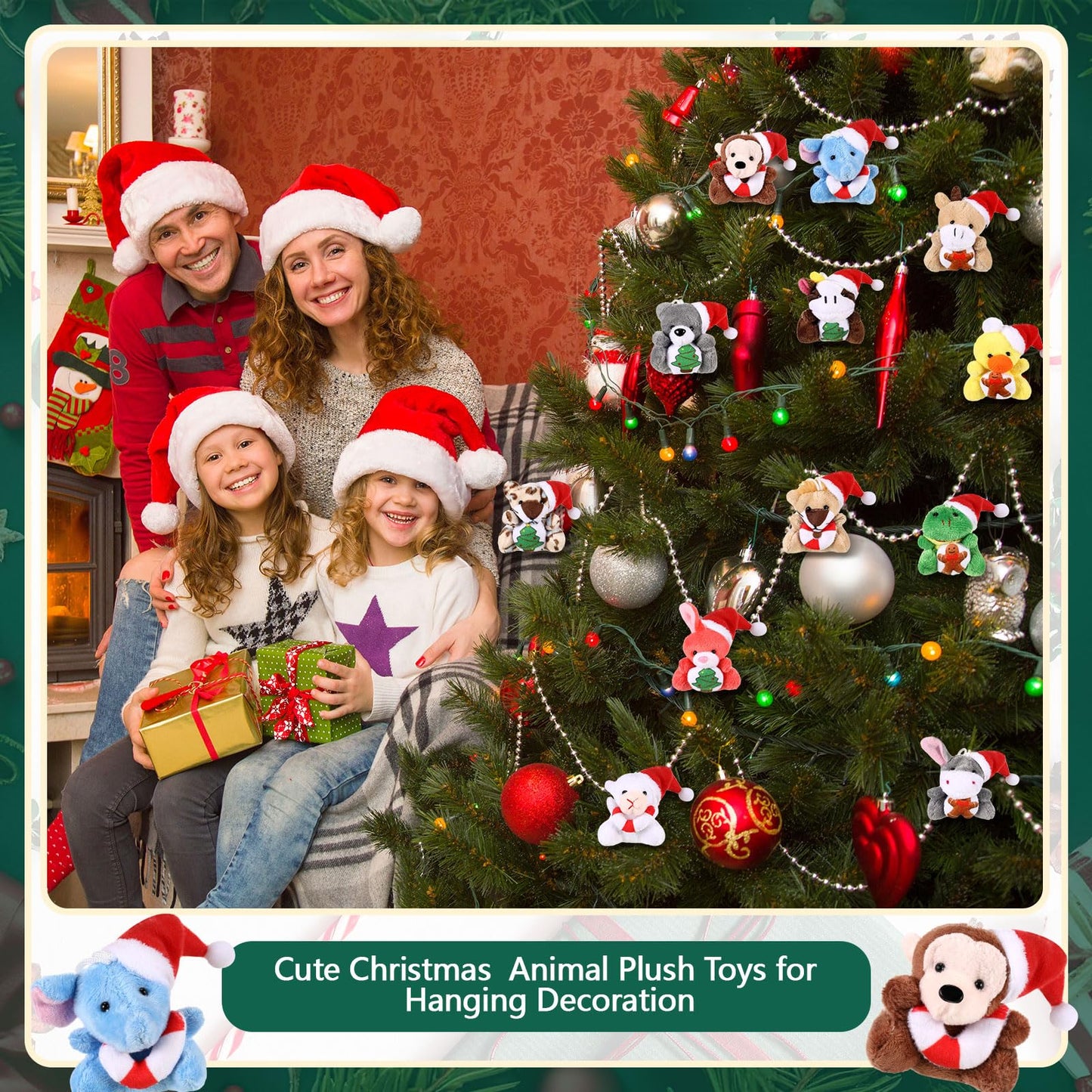 Blueweenly 24 Pcs Mini Christmas Stuffed Animal Bulk Christmas Plush Keychain Decorations Xmas Small Plush Animal Toys With Sant