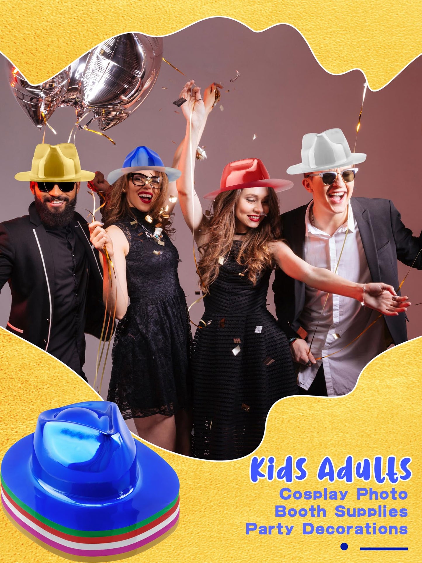 SGBETTER 36 Pcs Party Gangster Hats Plastic Party Hats Bulk Fedora Party Hats for Kids Adults Cosplay Photo Booth Supplies Party