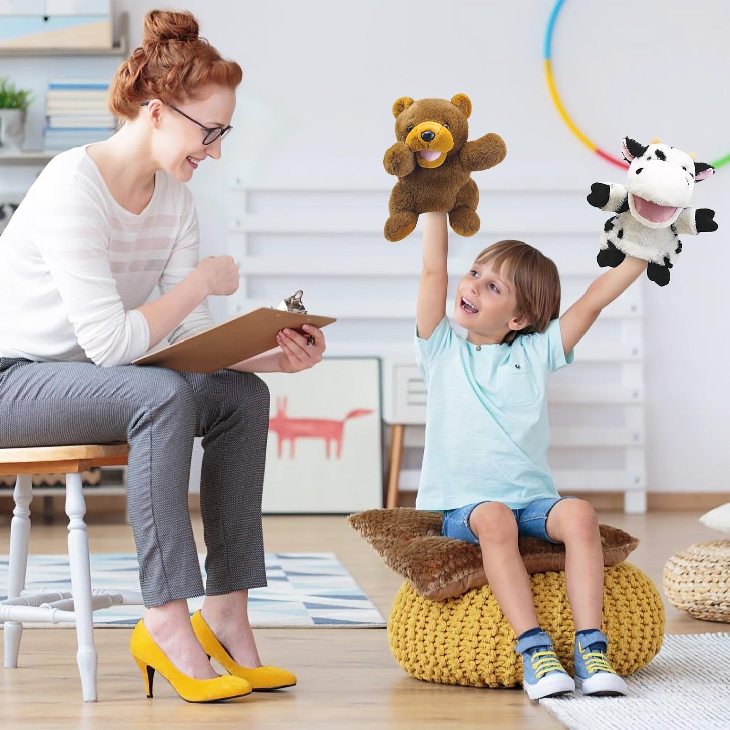 Okegztoa Hand Puppets Bear Puppet,10'' Animal Hand Puppets For Kids,Hand Puppets For Toddlers 1-3 And Kids With Movable Mouth,Sl