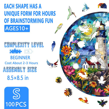 Wooden Puzzles for mature-themeds  Stained Glass Lighthouse Wooden Jigsaw Puzzles for mature-themeds 100 Pieces  Seaside Flower Wood Puzzles mature-themed  Gifts for Friends and Family  Wall Art Canvas Puzzle (S 8.5*8.5in)