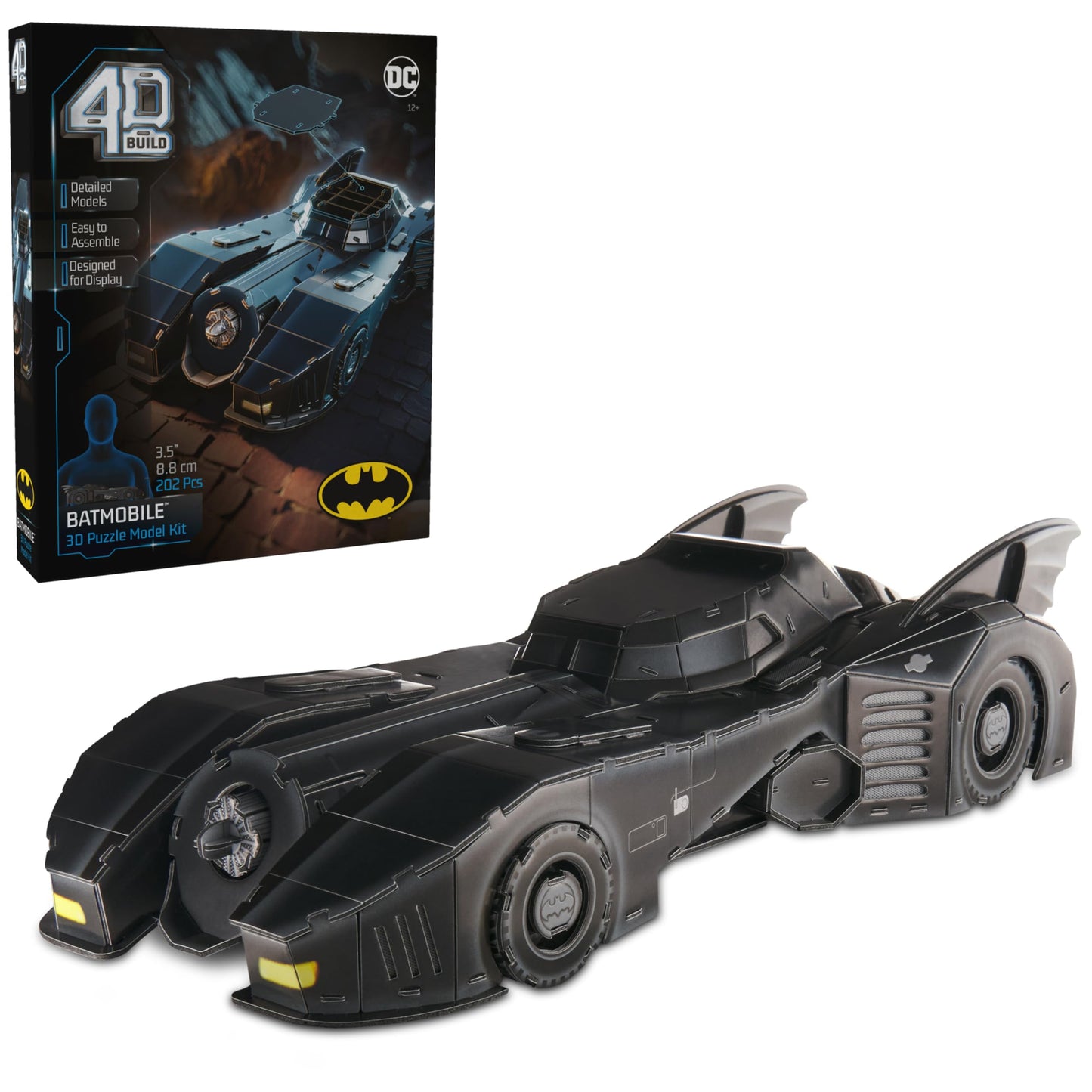 4D Build  DC Batman Retro Batmobile 3D Model Kit with Stand  Batman Collectibles & Desk D?cor  mature-themed Puzzle  Building Toys  3D Puzzles for mature-themeds & Teens  202 Pieces  for Ages 12 & Up