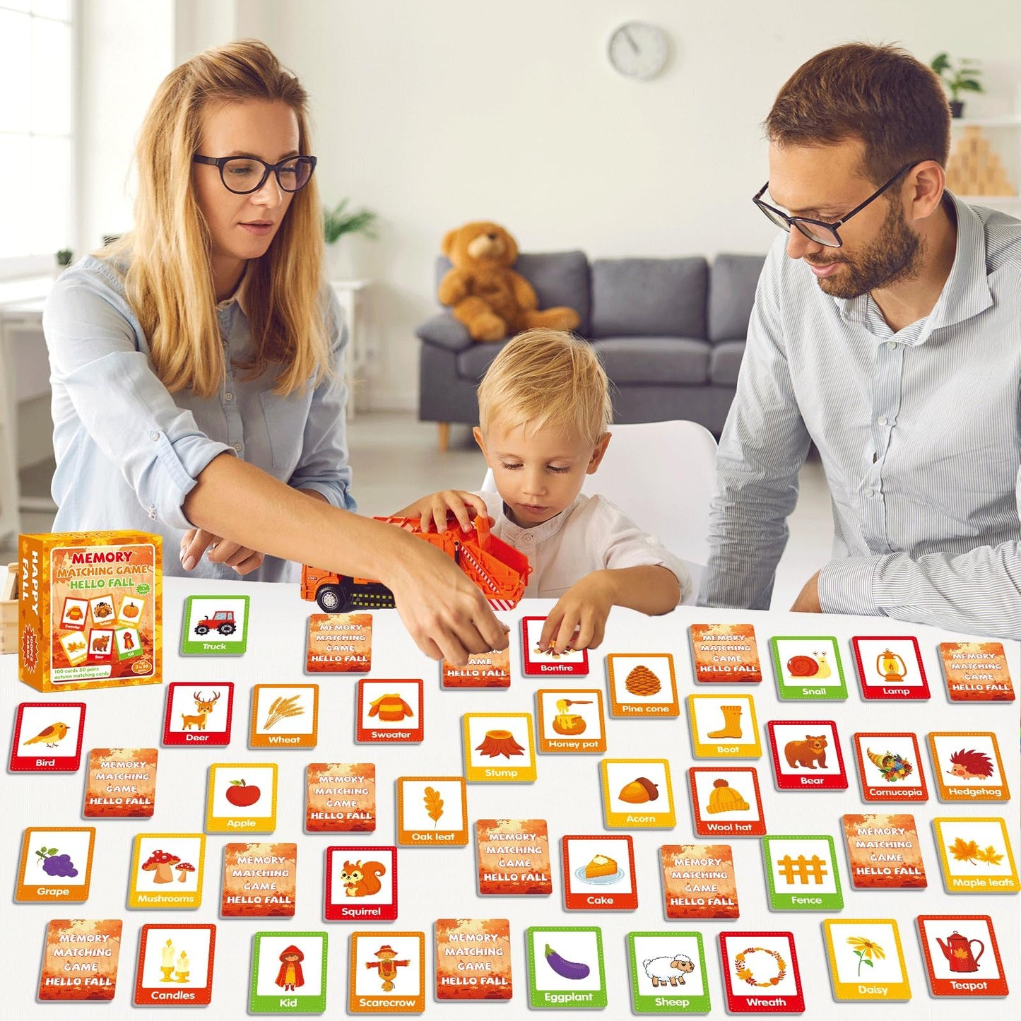 gisgfim 50 Pairs Thanksgiving Memory Matching Game Happy Fall Concentration Memory Games for Kids Educational Ages 3-8 A Fun & F