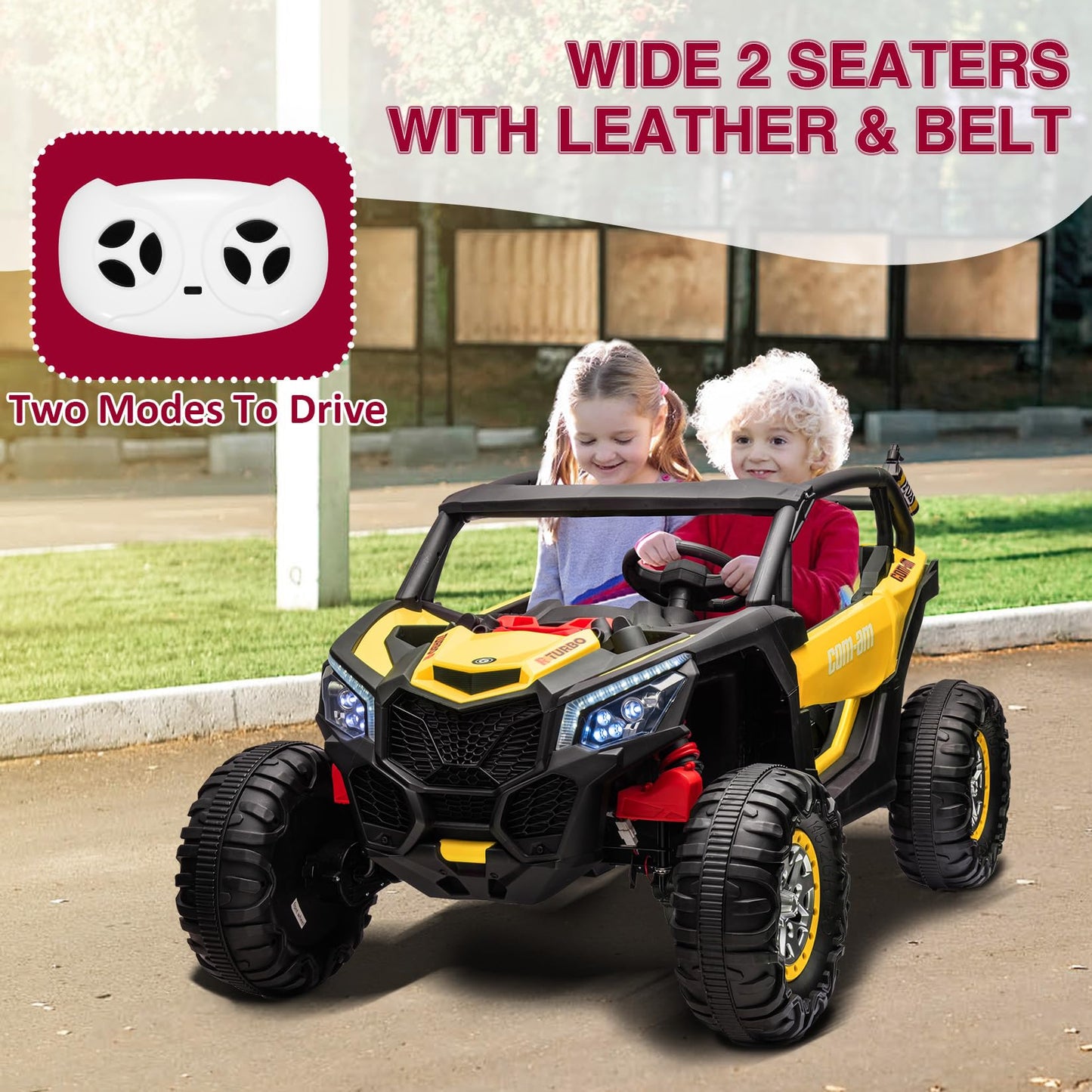 Hetoy 24V 2 Seater Kids Ride on UTV Car w/Remote Control, 4WD Powerful Electric Vehicle with 4x75W Motors, 4 Shock Absorbers, Le
