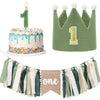 Yaomiao Birthday Banner Decorations Set Wild High Chair Banner with Green Tassel Garland Birthday Crown Hat Number Candles Jungl