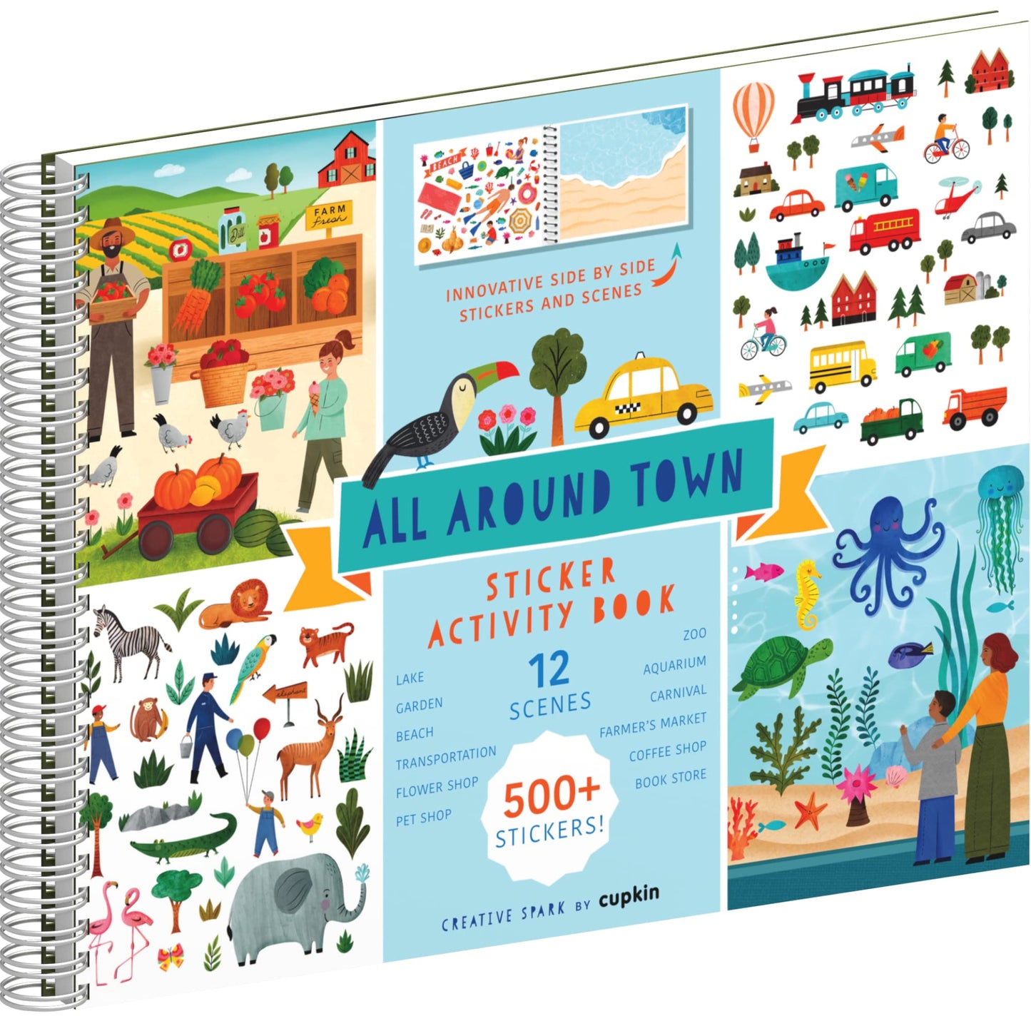 Sticker Books For Kids 2-4 (500+ Stickers) - All Around Town By Cupkin - 12 Coloring Pages, 12 Side By Side Scenes - Kids Activi
