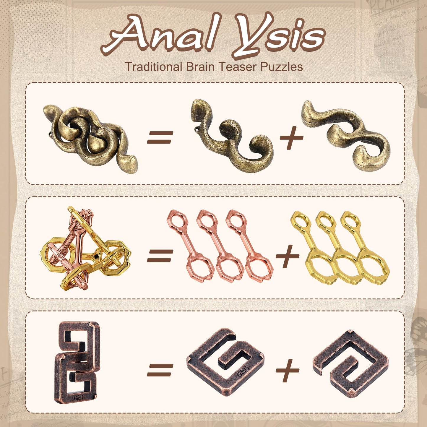 Wettarn 9 Pcs Metal Brain Teaser Puzzles Teaser 3D Steel Puzzle for mature-themeds Unlock Interlocking Games IQ Education Smart Logic Test Toys for mature-themeds Mind Challenge(Adorable Style)