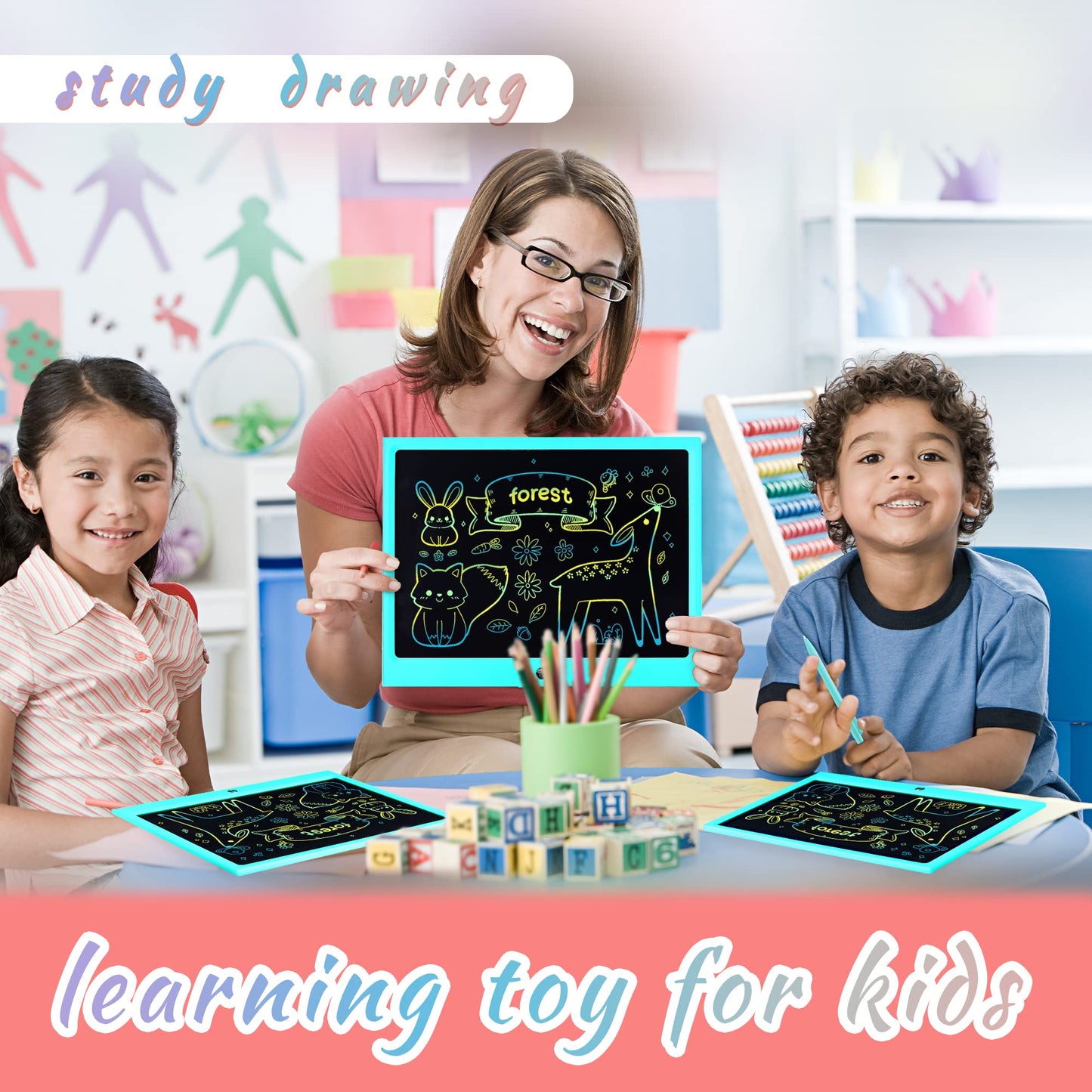 Lcd Writing Tablet For Kids, 15 Inch Colorful Electronic Doodle Board For Kids Age 3+ Toys Christmas Birthday Erasable Drawing T