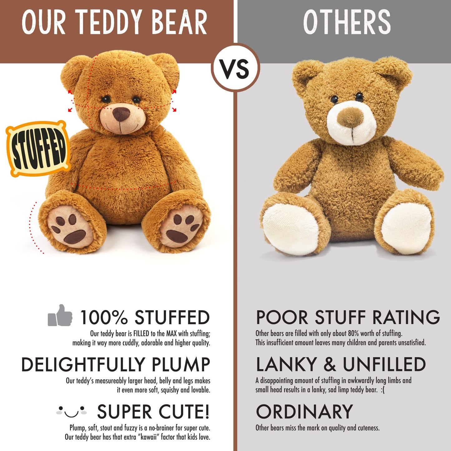 LotFancy Teddy Bear Stuffed Animal, 20" Plush Toy, Soft Brown Cuddly Bear with Footprints, Perfect Gift for Kids and Toddlers