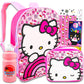 Hello Sanrio Kitty Backpack With Lunch Bag For Girls, Kids ~ 5 Pc Bundle With 16 Inches Hello Kitty School Bag, 2000+ Stickers, 