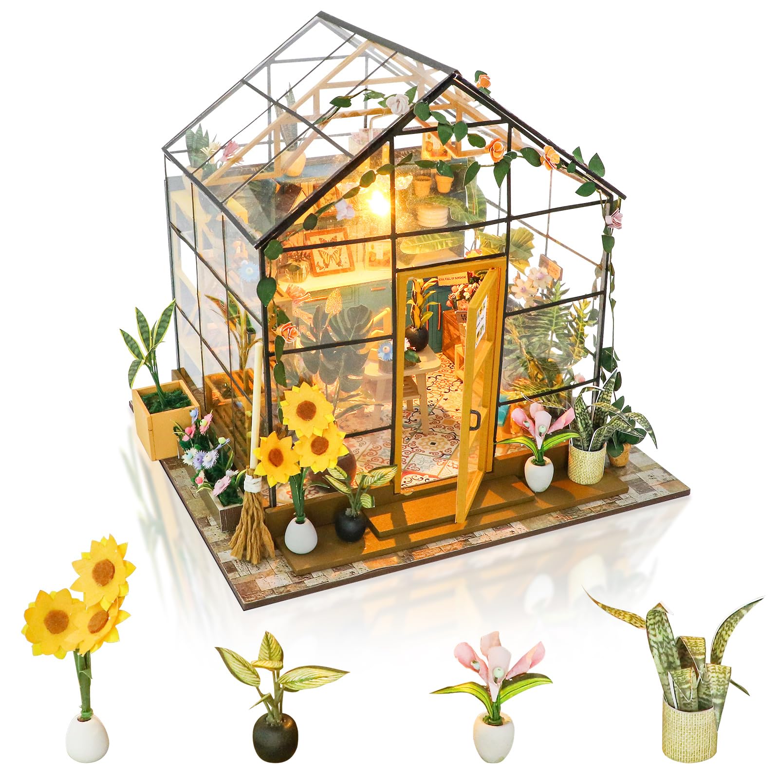 Gudoqi Diy Miniature Dollhouse Kit, Tiny House Kit With Furniture, Miniature House Kit 1:24 Scale, Handmade Gift For Birthday Christmas'Day, Sunshine Flower House