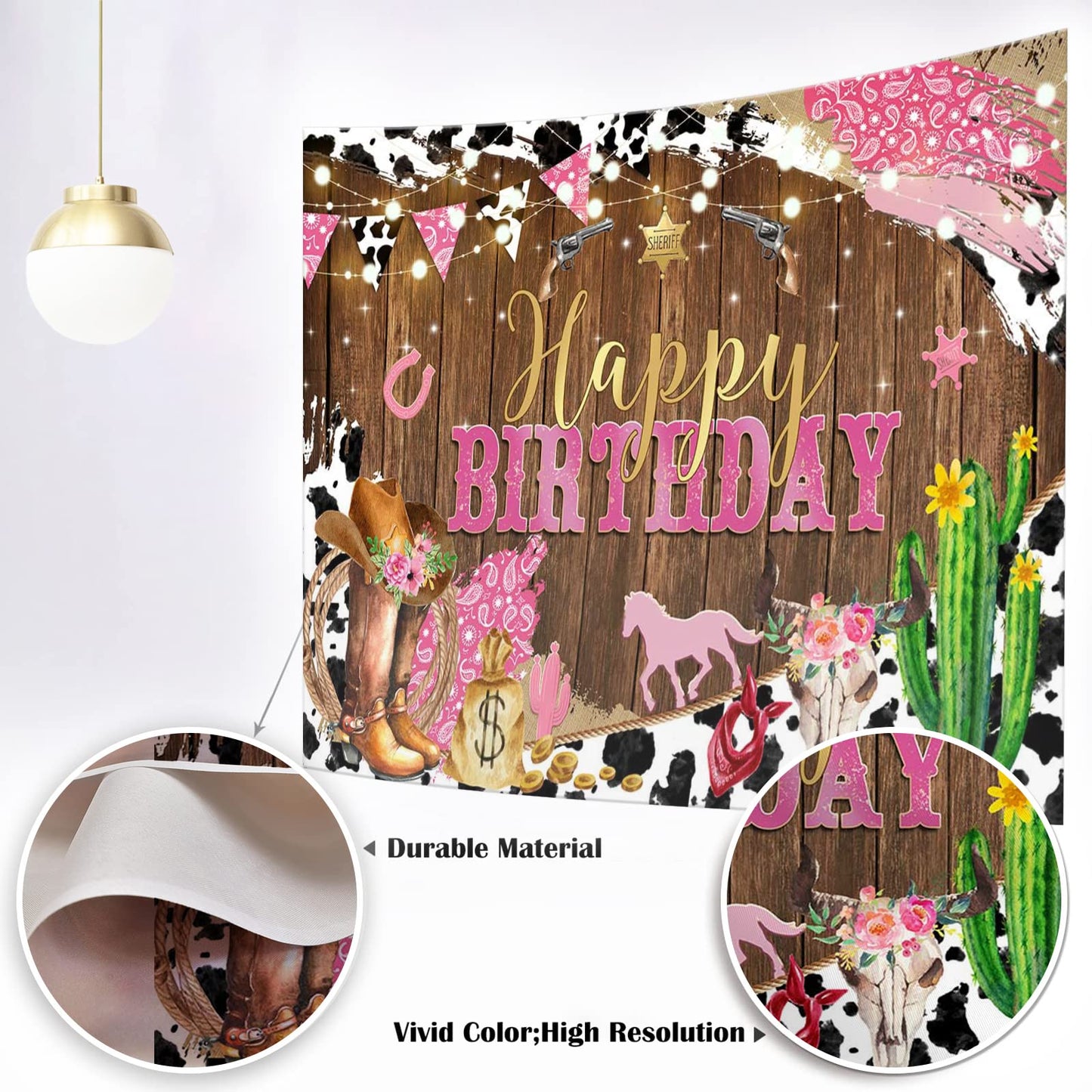 Mocsicka Western Cowgirl Birthday Backdrop Happy Birthday For Girl Party Decorations Banner Rustic West Rodeo Boot Country Birth