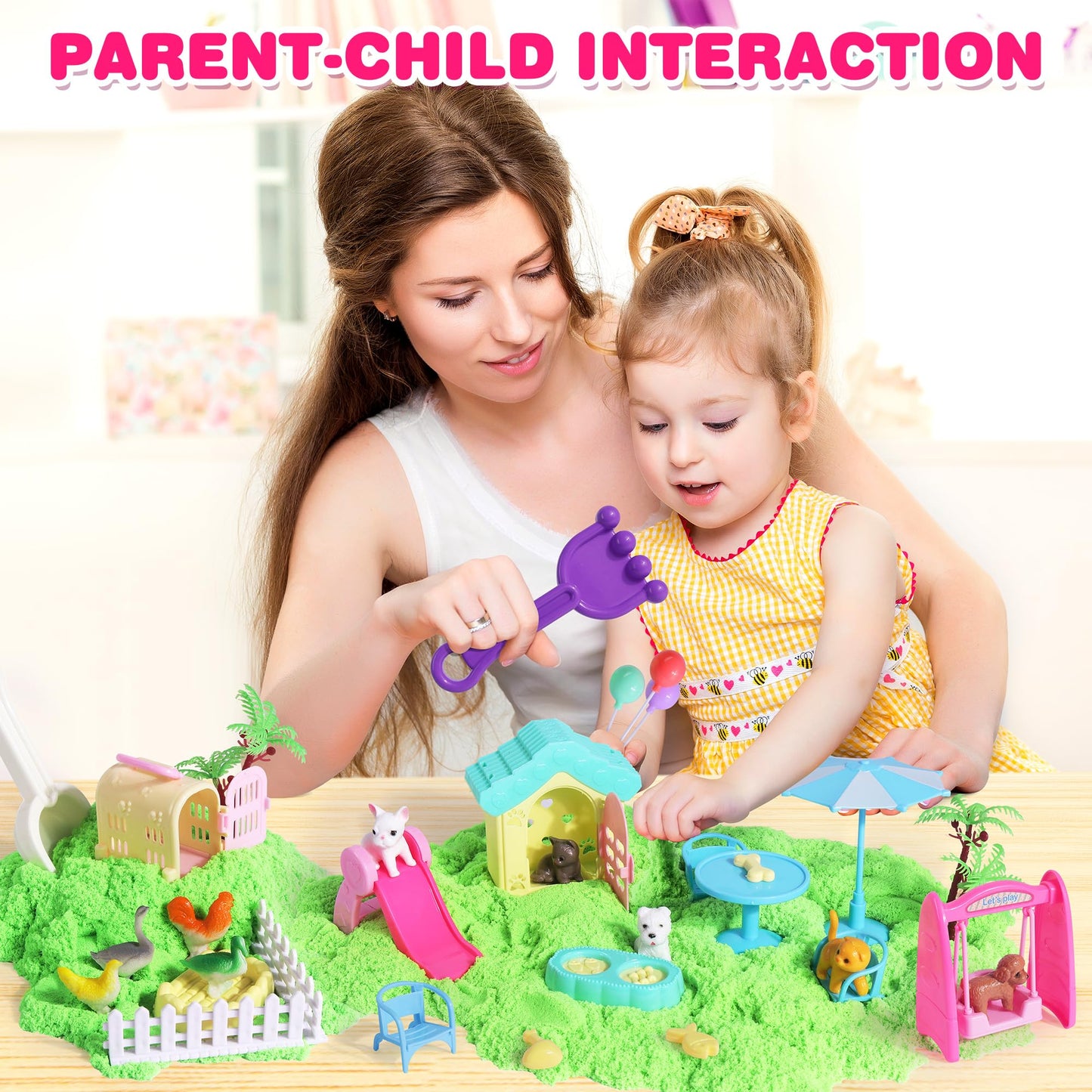 Billeeit Pet Sensory Bin Sand Toy with 2.2lbs Green Magic Sand, Dog & Cat Play Sand Kit for Boys and Girls Including 28pcs Acces