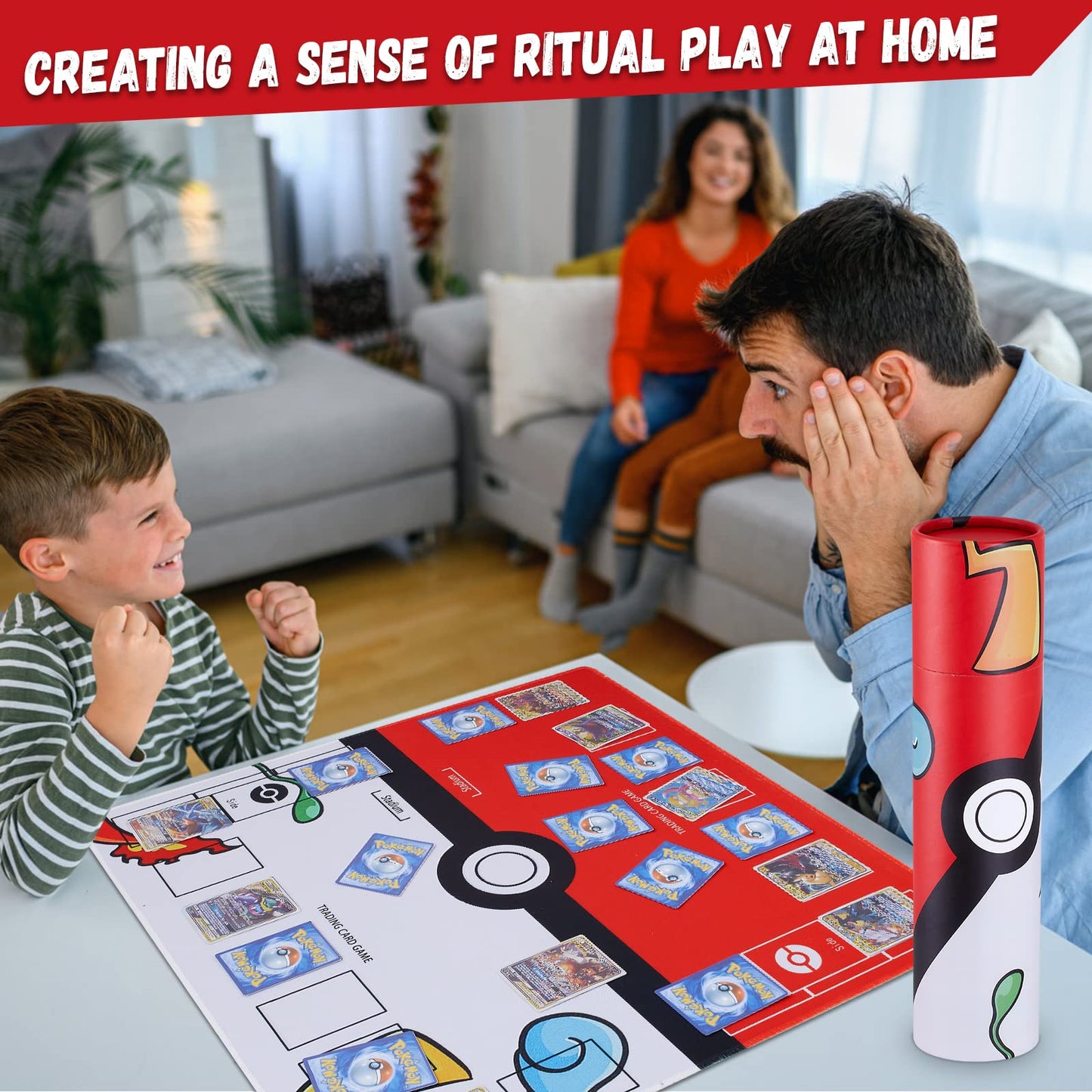 Biouai Playmat - Large Rubber Trading Card Game Mat for 2 Players - Black with Carry Case Tube