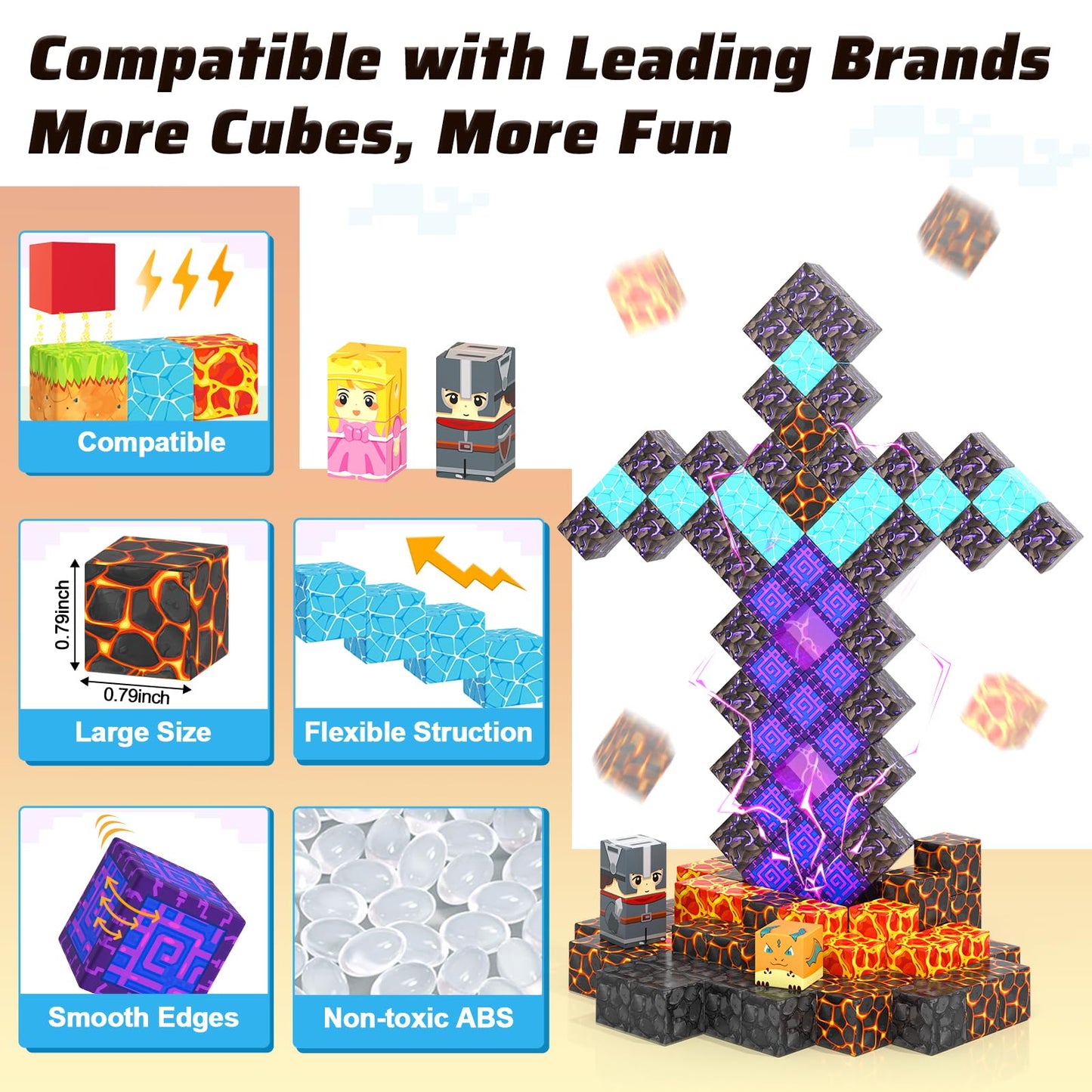 110PCS Magnetic Blocks - Build Mine Magnet World Magic decorative replica blade Portal Set  Magnet Kids Toys for Boys & Girls Age 3-5 4-8 5-7  STEM Magnetic Tiles Building Games Sensory Outdoor Toddler Toys