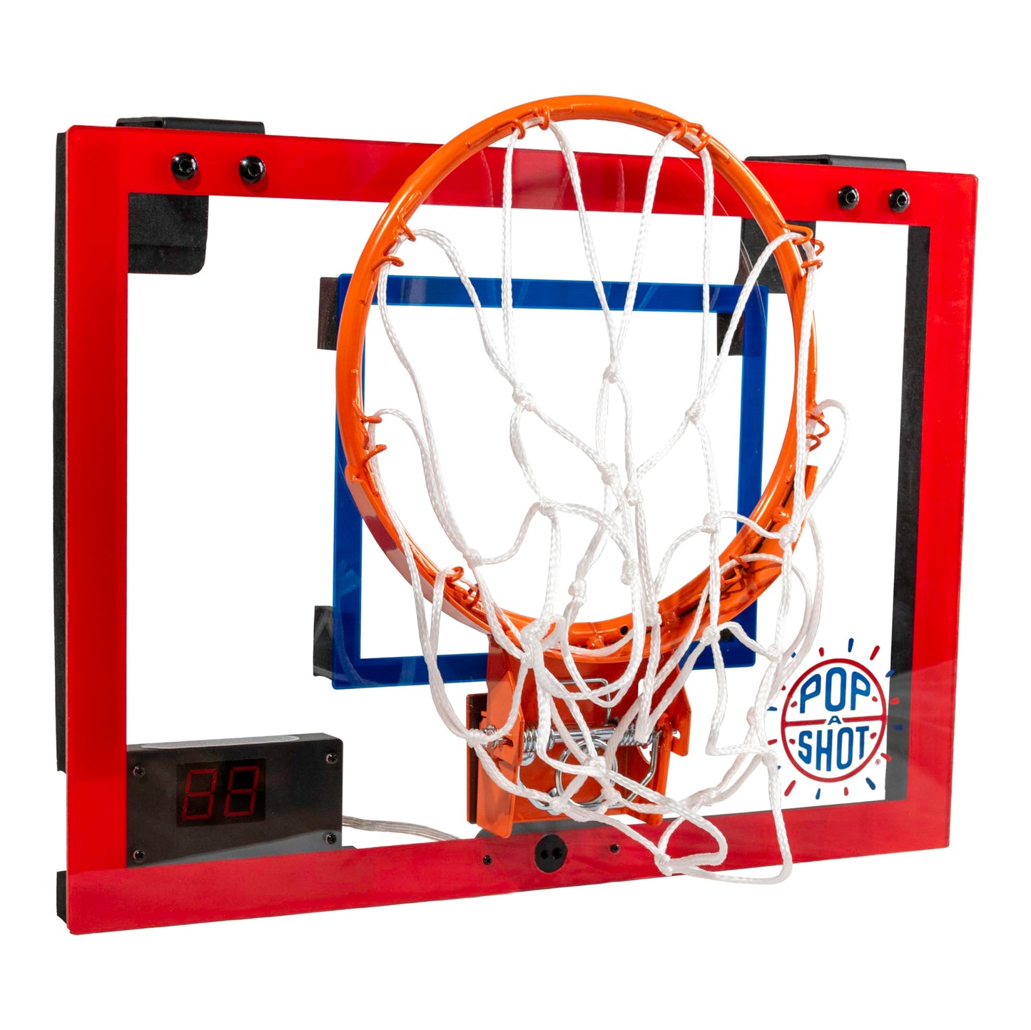 Pop-A-Shot Mini Basketball Hoop for Kids & Adults - Over The Door, 17x12.5 Inches, Plexiglass, Orange, Includes 2 Basketballs & Pump