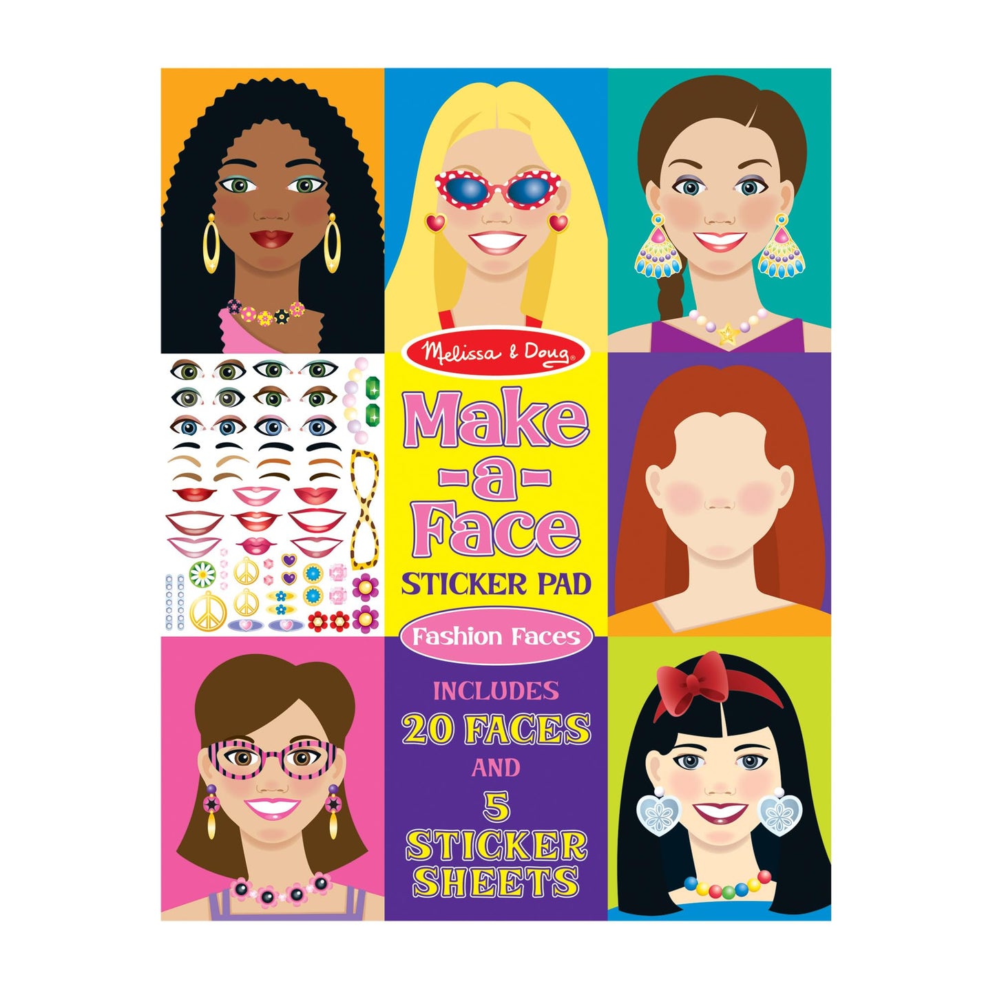 Melissa & Doug Make-a-Face Sticker Pad - Fashion Faces, 20 Faces, 5 Sticker Sheets - FSC Certified