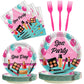 Kepeel 96 Pcs Spa Party Plates And Napkins Set, Spa Day Makeup Party Supplies Decorations For Girls Kids Princess Sweet Pink Mak