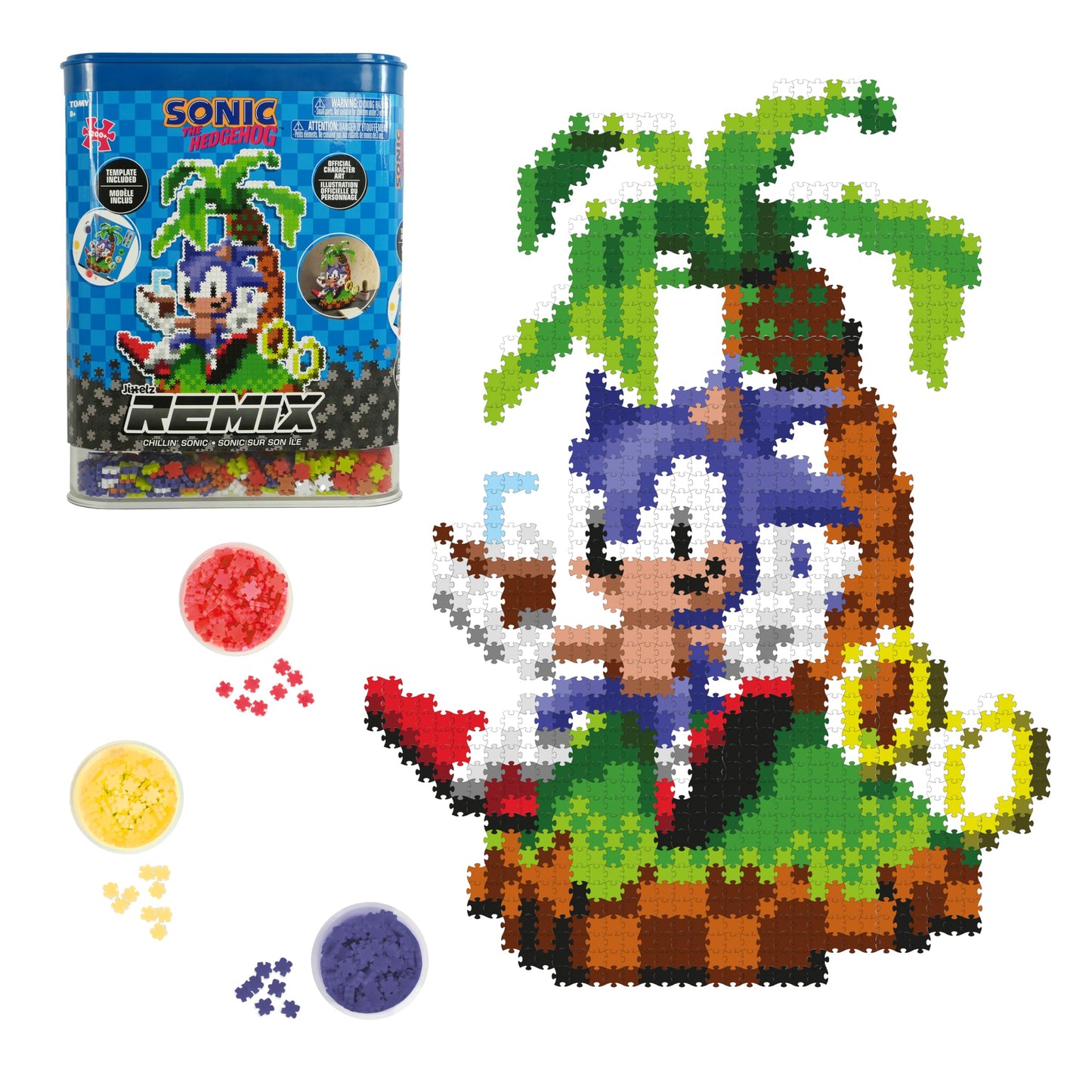 TOMY Jixelz Remix Sonic The Hedgehog Craft Kit - Sonic and Ring - No Heat or Water Required - Pixel Art Gaming Room Decor - Video Game Collectibles - 700+ Pieces - Ages 8 Years and Up
