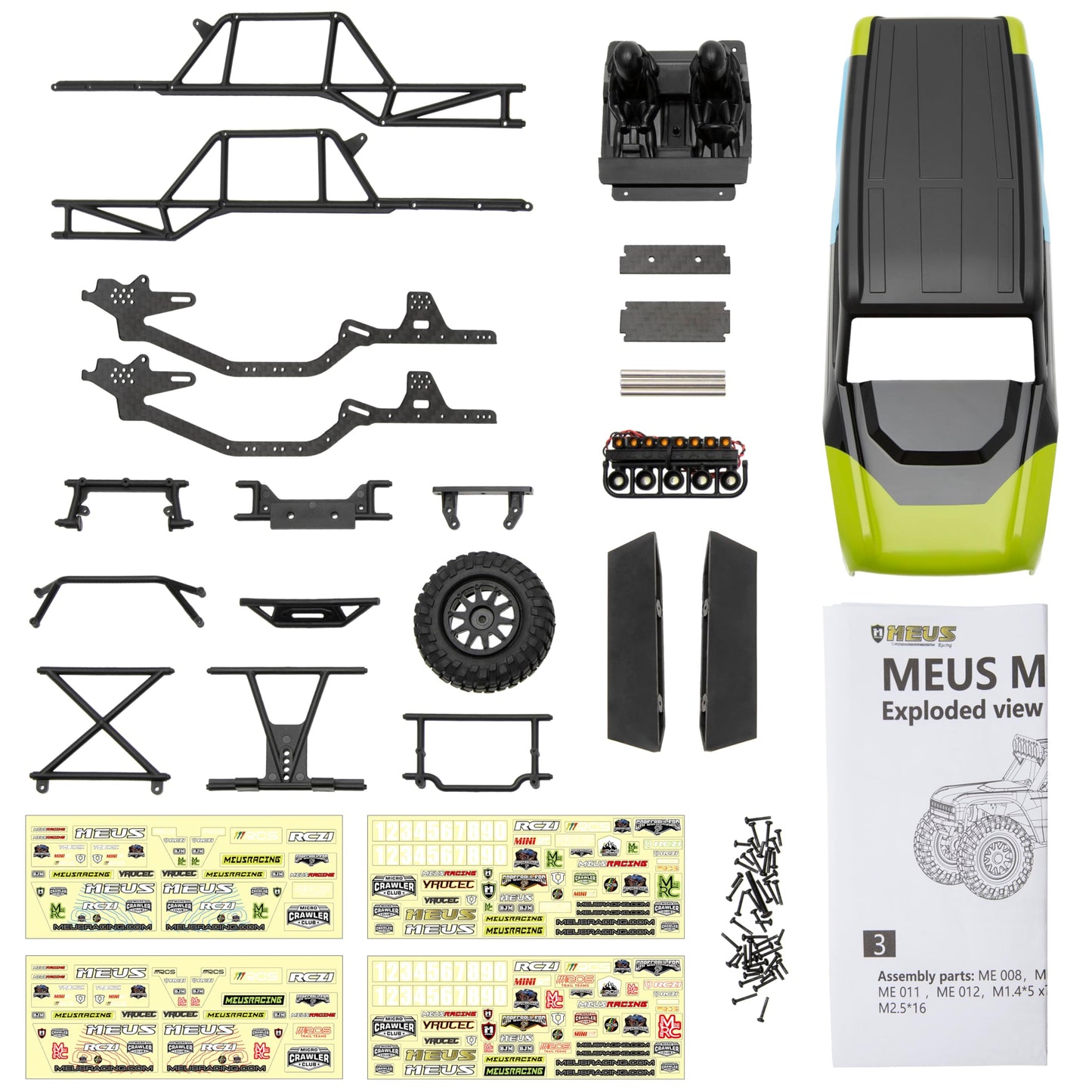 MEUS RACING SCX24 Body Shell - 5.2in ABS+Nylon Carbon Fiber for 1/24 Axial Bronco JLU B-17 C10 (Green)