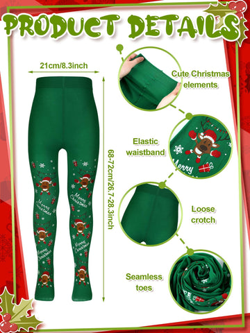 Bencailor 3 Packs Girls Christmas Tights Set Little Girls Christmas Stockings Xmas Footed Leggings For Girls 5-10 Years Old(Sant