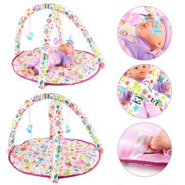 Deao Kids Baby Doll Stroller Nursery Role Play Set With A Variety Of Feeding Toy And Play Mat Travel Cot Baby Carrier Stroller A