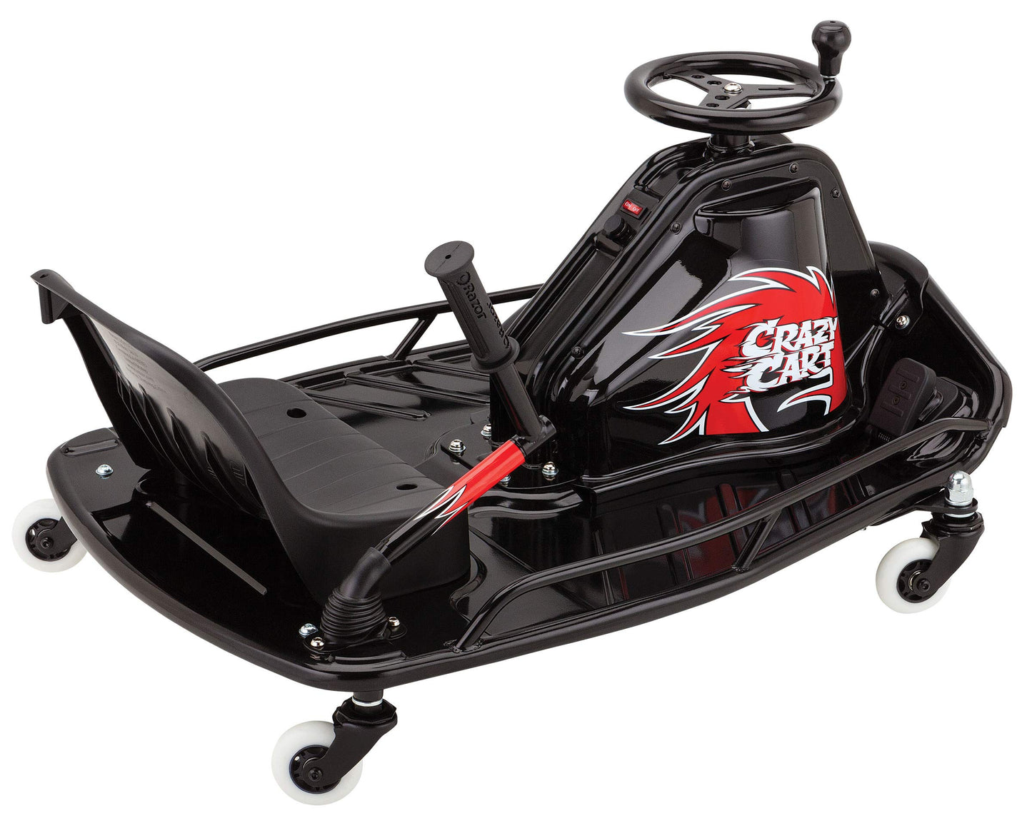 Razor Crazy Cart DLX - 24V Electric Drfting Go Kart - Enhanced Drift Bar  Brodie Knob Steering  Variable Speed  Up to 12 mph Black/Red