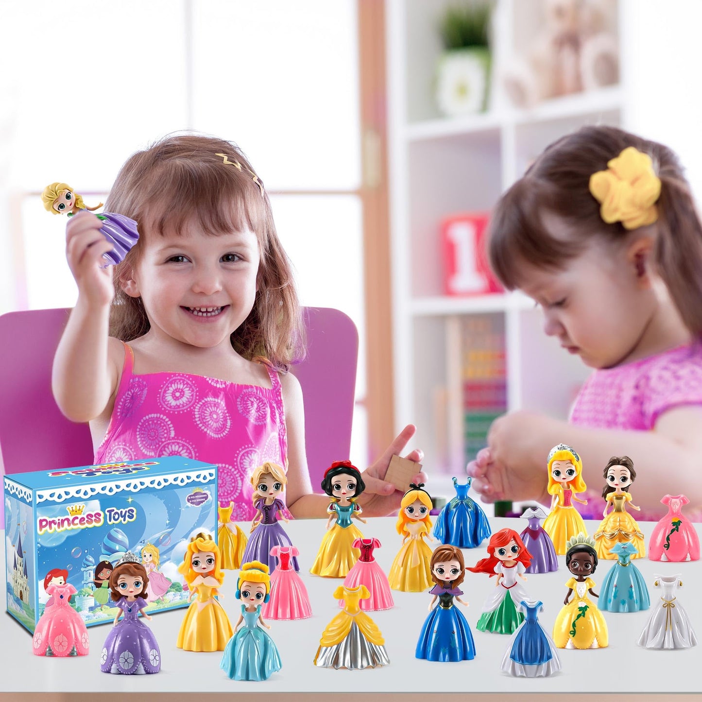 Bicakza Princess Toy Set - 12 Transformable Dolls with 24 Outfits, Ideal for Girls' Play, Party Favors, and Easter Gifts