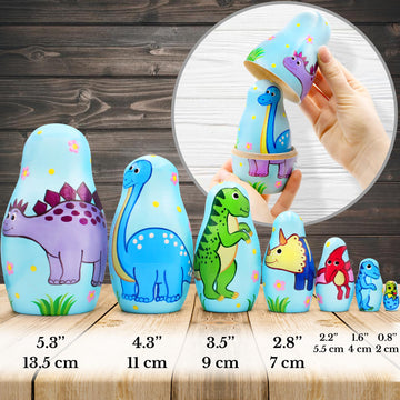 Aevvv Dinosaur Nesting Dolls Set 7 Pcs - Dinosaur Decor – Matryoshka Dolls With Dinosaur Decorations