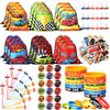 Sadnyy 140 Pcs Race Car Party Favors Birthday Party Decorations Supplies Drawstring Bags with Silicone Bracelets Keychains Straw