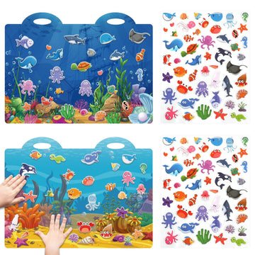 3D Sea Animals Puffy Sticker Play Set Kids 2-4 Toys Gifts Sticker Book Under The Sea Window Gel Clings Decals For Toddlers Home Airplane Classroom Nursery Ocean Party Supplies Decorations Removable 100 Reusable Puffy Stickers 2 Fold-Out Scenes