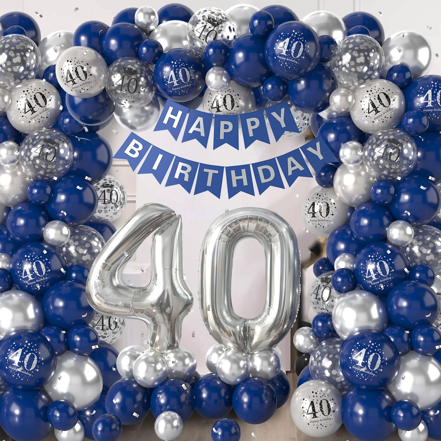 40Th Birthday Decorations Navy Blue Silver,40Th Birthday Balloon Garland Party Decorations With Number 40 Foil Balloons,Happy Bi