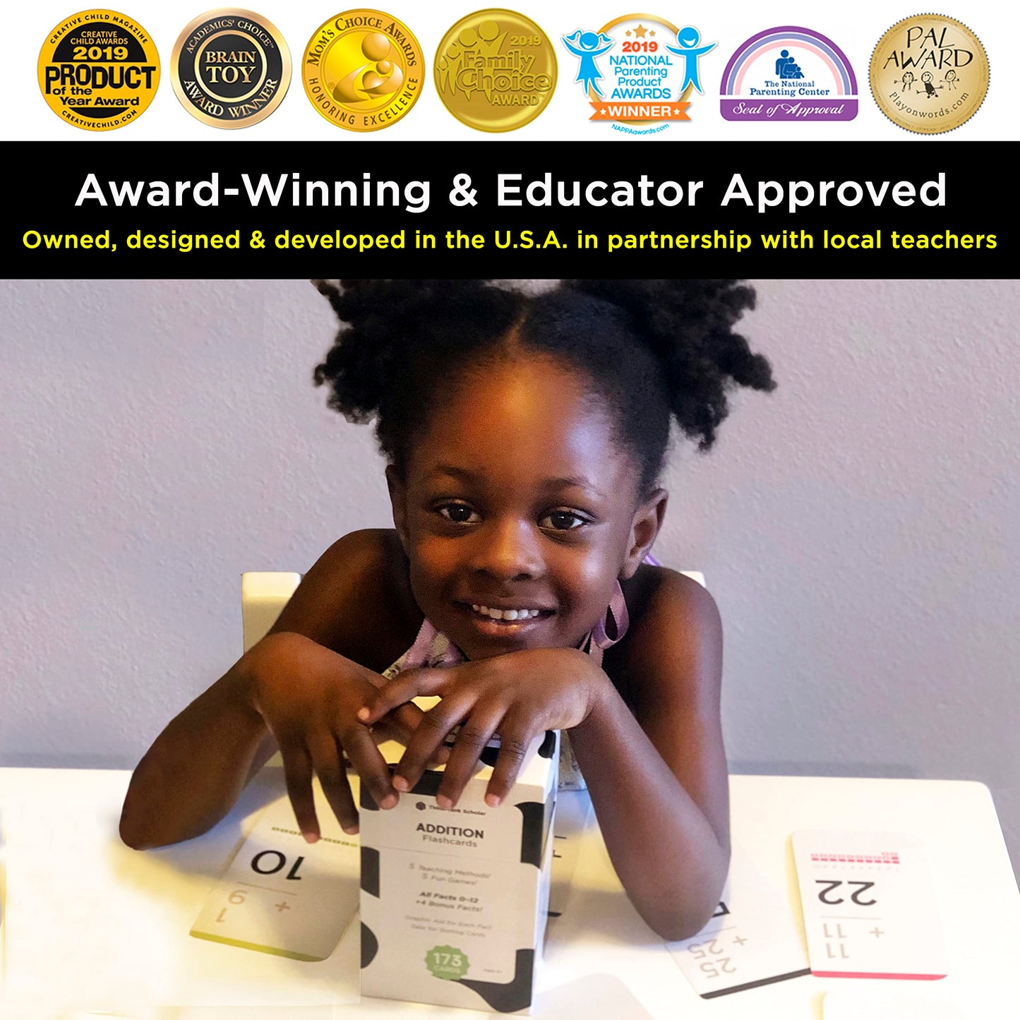 Think Tank Scholar 173 Addition Flash Cards Set (Award Winning) All Facts 0-12 Answer on Back  for Kids in Kindergarten  1ST  2ND  3RD Grade Class or Homeschool - Addition Games & Charts