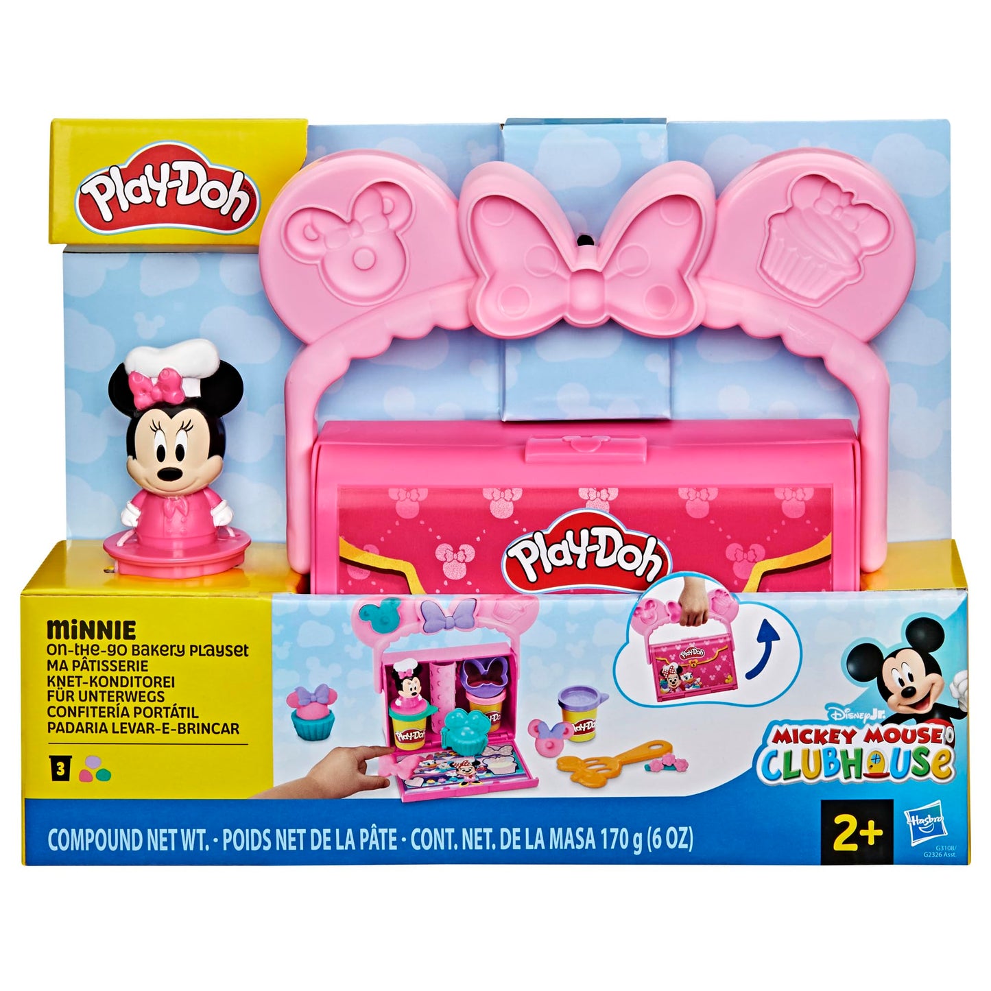 Play-Doh On-The-Go Bakery Playset with Minnie Mouse, Compact 2.7" Tall, Plastic, Model G3108, Fun Preschool Arts & Crafts for Kids 2+
