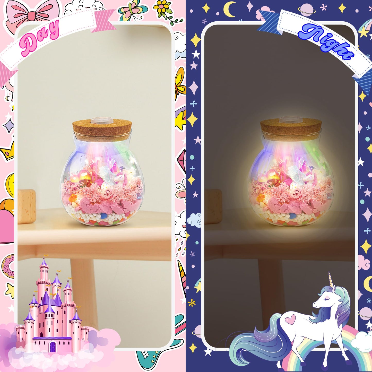 Kiditos Unicorn Light Up Terrarium Craft Kit For Kids,Make Your Own Led Night Light Up&Remote Unicorn Kingdom,Ideal Diy Gift For